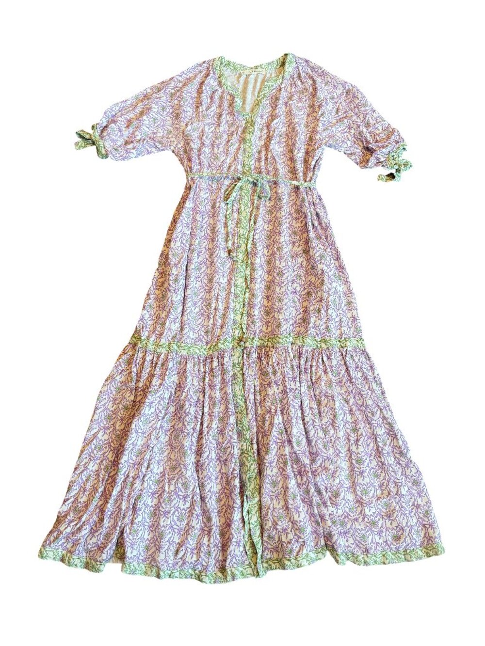 Flutter-Sleeve Floral Tiered Maxi Dress - Pink